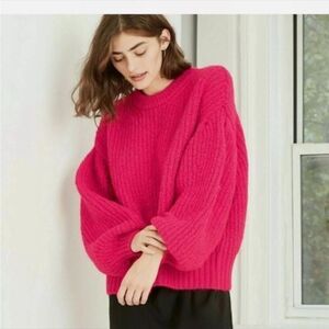 A New Day fuchsia pink puff sleeve mock-neck sweater like new XL 22G